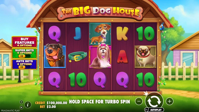 Interfaz y disposición de carretes de la tragaperras The Big Dog House