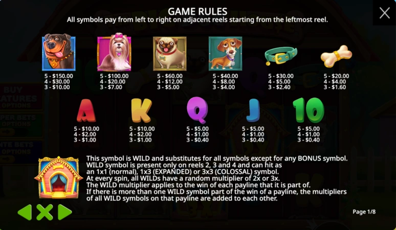 Tabla de pagos de la tragaperras The Big Dog House